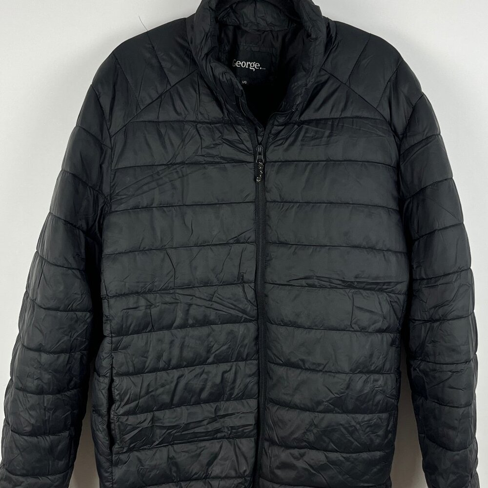 George Windbreaker Quilted Size L Black Full Zip Long Sleeve Lined Insulated